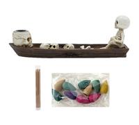 Quemador de Barcos de Cráneo de Resina - Perfume Artístico, Portapalos | Pieza de decoración Mística para Estudios de Yoga, rituales de Noche y Ambiente de la Zona de Vida con Accesorios de