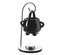 Quemador de cera de caldera - Hanging Heiden Cauldron | Quemador de aceite | Quemador de aceite pagano - Luz | Spooky Halloween negro calentador con mango de cerámica Cauldronn difusor para decoración