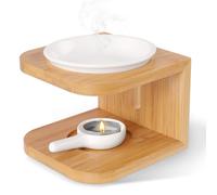 Quemador de Cera de cerámica de bambú,Burner de Aceite Esencial de cerámica de bambú,Quemador de Aceite Esencial, humidificador de Yoga, con portavelas