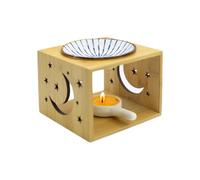 Quemador de Cera de Madera, 11.5 * 11.5 * 9,2 cm, Quemador de Cera de bambú de cerámica, Quemador de Aceite de cerámica, Quemador de Cera de cerámica de bambú, con Cuenco para aceites Esenciales