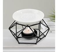 Quemador de esencias, quemador de aceite de metal y cerámica, difusor de aroma portavelas, quemador de cera geométrico para casa, oficina, dormitorio, sala de estar, yoga, decoraciones regalos