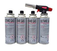 Quemador de Gas con 4 Cartuchos de 227 g, Soplete con Encendido Piezoeléctrico de Butano 1300 °C para Crema Brulee, Camping y Soldadura