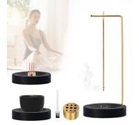 Quemador De Incienso Al Revés 3 en 1, Madera Soporte para Varillas de Incienso con Bobina de Cono y Incienso 9 Agujeros, para Decoración del Hogar, Oficina, Yoga, Meditación (Negro)