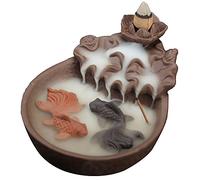 Quemador de incienso con conos de reflujo para estanque de peces, hecho a mano, de cerámica, con soporte para incienso de reflujo "Fish Lotus Pond", negro, 10,5 x 15 x 7 cm