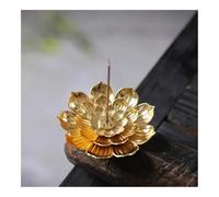 Quemador de incienso de aleación con forma de flor de loto, soporte de incienso de budismo, mini incensario de sándalo, templos de yoga, estudio, suministros de decoración del hogar (dorado, 1 unidad)