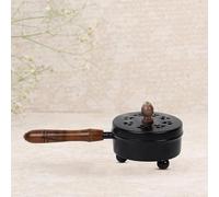 Quemador de Incienso de Carbón de Hierro, Quemador de Loban con Tapa de Corte Láser y Mango de Madera, Quemador de Dhoop Dhuni Sambrani Dhoop Negro, Resina y Templo de Oración para el Hogar y la