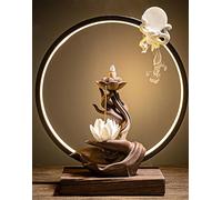 Quemador de incienso de cerámica de loto, cascada, con reflujo chino, soporte para varillas de incienso con luz LED, conos de incienso para decoración del hogar y la oficina (loto blanco)