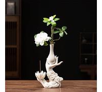 Quemador de incienso de cerámica Lotus Bergamota con anillo de luz LED, soporte para varillas de incienso con diseño de cascada para relajación y meditación en el hogar (color: A)