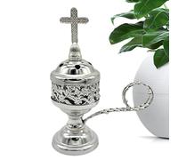 Quemador de incienso de metal chapado en latón, 10,5 x 10,5 x 9,9 cm, soporte para conos de incienso en cruz, soporte de resina católica de bronce para decoración de iglesia, meditación, oración