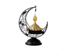 Quemador de incienso de metal para aromaterapia y decoración del hogar, 14 x 18,5 cm, diseño manual, fácil de limpiar, adorno negro y dorado para sala de estar u oficina (negro)