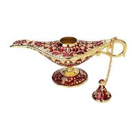 Quemador de incienso de metal, quemador de incienso árabe, lámpara de aromaterapia, lámpara de luz vintage, incienso retro, estatua de incensario I Dream of Jeannie Bottle Fez árabe (rojo)