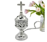 Quemador de incienso de metal - Soporte para conos de incienso con cruz | Quemador recubierto de latón, color bronce, soporte de resina católica, diseño vintage, uso para accesorios de fumar en casa y