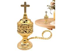 Quemador de incienso de metal - Soporte para conos de incienso con cruz | Quemador recubierto de latón, color bronce, soporte de resina católica, diseño vintage, uso para accesorios de fumar en casa y