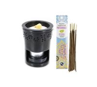 Quemador de incienso de piedra negra + Incienso indio de pachulí