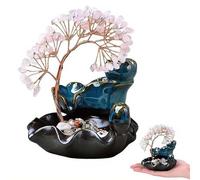 Quemador de incienso de reflujo de cerámica con árbol de dinero de cristal, textura de cerámica, cascada de resina para meditación y decoración de oficina, regalo próspero (rosa)
