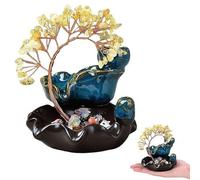 Quemador de incienso de reflujo de cerámica con árbol de dinero de cristal, textura de cerámica, cascada de resina para meditación y decoración de oficina, regalo próspero (amarillo)