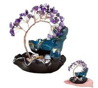 Quemador de incienso de reflujo de cerámica con árbol de dinero de cristal, textura de cerámica, cascada de resina para meditación y decoración de oficina, regalo próspero de riqueza (morado)