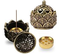 Quemador de Incienso Lotus 2 Piezas,4cm Quemador de Incensario Vintage Mini Quemador de Incienso de Latón con Aleación Soportes de Loto de Latón Portainciensos para Casa Oficina Casa de Te Decoración