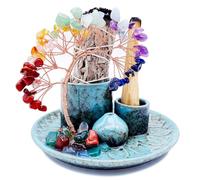Quemador de incienso multifuncional 4 en 1 con árbol de cristal para quemar varillas de incienso, palitos de palo, salvia blanca, vela