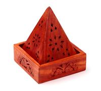 Quemador de Incienso Pirámidal de Madera de Mango con Diseño Flor