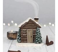 Quemador de incienso, quemador de incienso de casa de Navidad, quemador de incienso de invierno con 2 conos de incienso, cabaña rústica de Navidad, estatua de resina coleccionable como centro