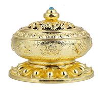 Quemador de incienso Tibet Lotus Pattern, aleación de aluminio - Contenedor de quemador artístico tallado(Golden)