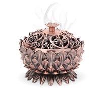 Quemador de incienso vintage Lotus, soporte para incienso de aleación de zinc con reflujo para incienso en cono, polvo o espiral, adorno de escritorio para meditación y decoración del hogar, acabado e