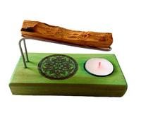 Quemador de Palo Santo Artesanal con Diseño Mandala en Madera Natural, Incluye Vela de Té y Palo Santo - Marca YA-DECOREGALOS