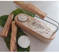 Quemador de Palo Santo e Incienso Doble con Diseño de Búho y Atrapasueños, Set con 2 Velas y 3 Palos Santos, Varillas metalicas, Especial Atados y Palo Santo