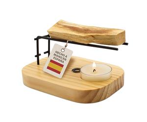 Quemador de Palo Santo SYS Aromas Hecho a Mano en España | Incensario de Madera con Soporte de Metal Negro | Incienso Stick y Cono | Yoga, Meditación y Decoración del Hogar | Artesanal