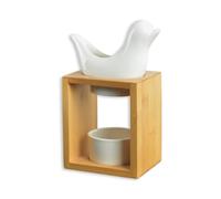 Quemador de Perfume Birdy Blanco - Quemador Fondant Cera Perfumada - Difusor de Aceite Esencial y Perfume para el hogar - Candelabro aromaterapia Porta Vela de Madera y cerámica Decorativa Altura: 13