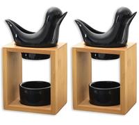Quemador de Perfume Birdy Negro - Quemador Fondant Cera Perfumada - Difusor de Aceite Esencial y Perfume para el hogar - Candelabro aromaterapia Puerta Vela de Madera y cerámica Decorativa - Altura: