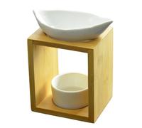 Quemador de Perfume follaje - Quemador de Cera perfumada - difusor de Aceite Esencial y Perfume para el hogar - portavelas aromaterapia Porta Vela de Madera y cerámica Decorativa - Altura: 13 cm -