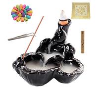 Quemador Incienso reflujo cerámica Hecho a Mano, Quemador Incienso en Cascada, decoración difusor Aroma, decoración hogar, Adornos Oficina, con 40 Conos Incienso Flujo + 30 varitas Incienso