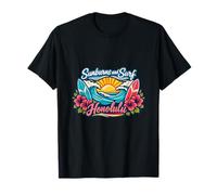 Quemaduras de Sol y Surf Honolulu Hawaii Tiki Beach Aloha Camiseta