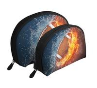 Quemando fútbol Americano en Fuego, Bolsa de Maquillaje de Concha, Monedero pequeño para Mujer, Bolsa de artículos de tocador, Bolsa de cosméticos, 2 Piezas