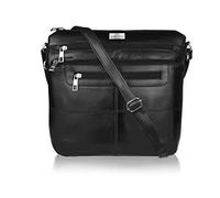 Quenchy London Bolso Bandolera de Mujer, Bolso de Mano con 7 Bolsillos y 1 Correa en Piel Suave, Liso 25 cm x 26 cm x 8 cm (H x A x P) QL922K Negro