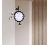 Quenoxo Reloj de pared con grifo de hierro | Reloj de jardín retro de doble cara | movimiento de cuarzo silencioso | resistente a la intemperie para exteriores