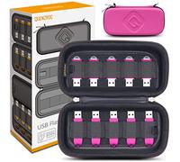 QUENZROC Funda rigida para Organizar y Guardar 20 Memorias USB - Estuche con Alta Capacidad de Memoria Flash USB - Rosa