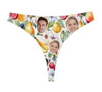 Quepitty Tanga personalizada para mujer, ropa interior personalizada en la cara, bikini para su novio, cumpleaños, San Valentín, Summer Fruits - Blanco, XS