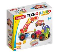 Quercetti - 6150 Tecno Jumbo Toolbox | Tornillos y ruedas, maletín portátil con asa, grúa de juguete para niños, camión de juguete para niños, excavadora de juguete