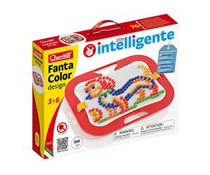 Quercetti Fantacolor Design, Juego de Mosaicos Infantiles con 300 Clavijas de Colores y Tablero Perforado, Juguetes Niños 3 Años - 6 Años, Actividades Montessori, Manualidades Niños, Made in Italy