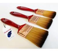 Quercos. Brocha Pintura. Paletina Triple Premium EVO-Fibra Especial Suave e indeformable. Pincel Plano Mango Rojo Metalizado (Pack 15, 18 y 24)