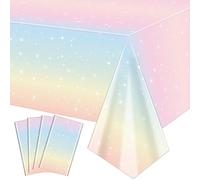QUERICKY 4 Pack Manteles Arco Iris Pastel, 220x130cm Rectángulo para Fiestas de Decoración de Cumpleaños para Niñas