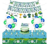 QUERICKY Decoracion de Cumpleaños con Tema de Golf, Incluye Banner de Happy Birthday, Mantel, Adornos para Cupcakes, Globos, para Fiesta de Cumpleaños con Tema de Golf para Hombres Golfistas - B