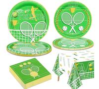 QUERICKY Decoraciones para fiestas de tenis para 20 invitados, incluye platos de papel, servilletas y mantel de tenis para hombres, mujeres, niños, decoraciones para fiestas de cumpleaños de tenis