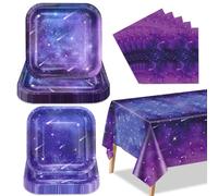 QUERICKY Galaxia Espacial Decoraciones de Fiesta para 20 Invitados, Incluye Platos de Papel, Servilletas, Mantel Universo para Fiesta de Cumpleaños de Niñas y Niños con el Tema del Espacio Exterior