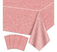 QUERICKY Manteles de Color Rosa y Dorado, 220 x 130 cm, Lentejuelas Impresas, decoración de Fondo con Purpurina Rosa para niñas, cumpleaños, Boda, graduación, Fiesta de Princesa (4, 220x130cm)