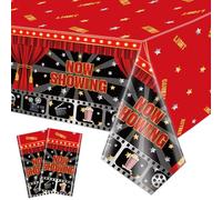 QUERICKY Paquete de 2 Manteles Noche de Cine, 220x130cm Manteles Rectangulares para Fiestas Temáticas de Cine, Now Showing Mantel para Fiesta de Cumpleaños Noche de Cine Alfombra Roja Suministros