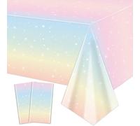 QUERICKY Paquete de 2 manteles rectangulares de arcoíris pastel, 220 x 130 cm, para niñas, decoración de fiesta de cumpleaños, baby shower